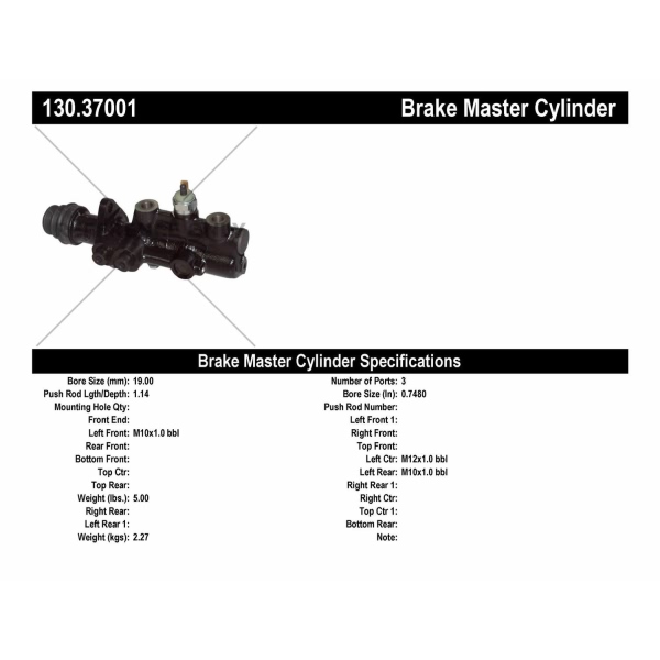 Centric Premium Brake Master Cylinder 130.37001