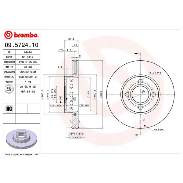 brembo OE Replacement Vented Front Brake Rotor 09.5724.10