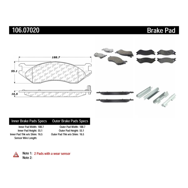 Centric Posi Quiet™ Extended Wear Semi-Metallic Front Disc Brake Pads 106.07020