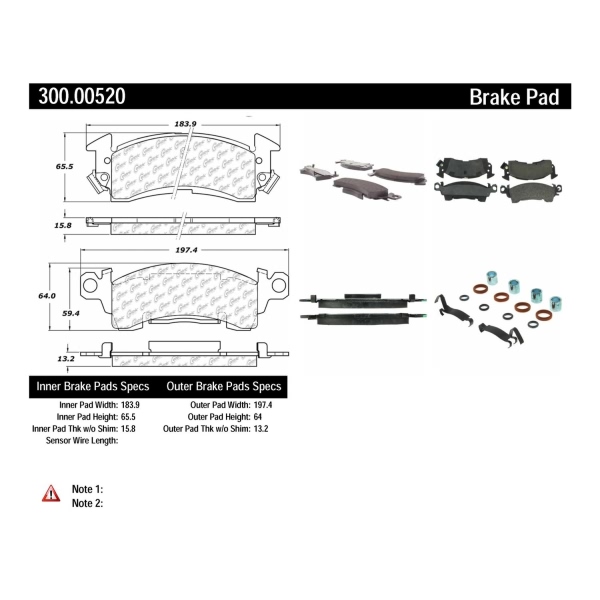 Centric Premium™ Semi-Metallic Brake Pads With Shims And Hardware 300.00520