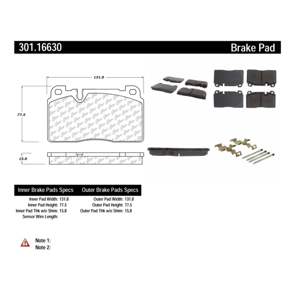 Centric Premium Ceramic Front Disc Brake Pads 301.16630