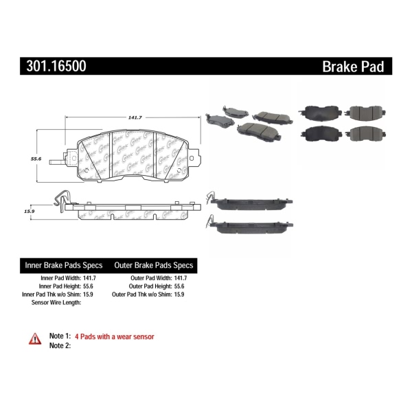 Centric Premium Ceramic Front Disc Brake Pads 301.16500