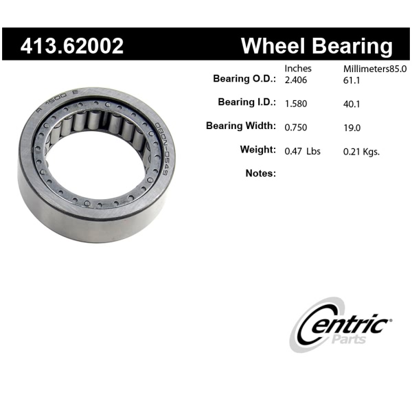 Centric Premium™ Rear Passenger Side Wheel Bearing 413.62002