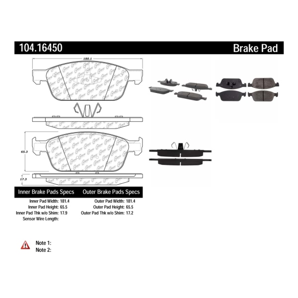 Centric Posi Quiet™ Semi-Metallic Front Disc Brake Pads 104.16450