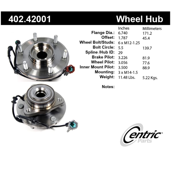 Centric Premium™ Front Passenger Side Driven Wheel Bearing and Hub Assembly 402.42001