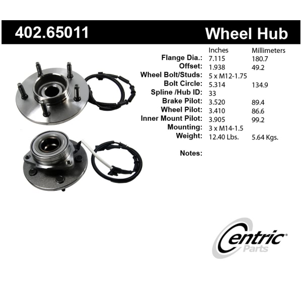 Centric Premium™ Front Passenger Side Driven Wheel Bearing and Hub Assembly 402.65011
