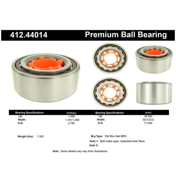 Centric Premium™ Front Passenger Side Double Row Wheel Bearing 412.44014