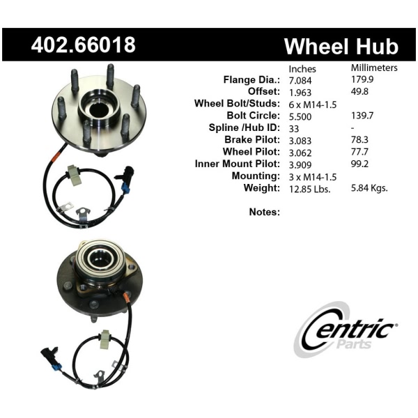 Centric Premium™ Hub And Bearing Assembly; With Integral Abs 402.66018