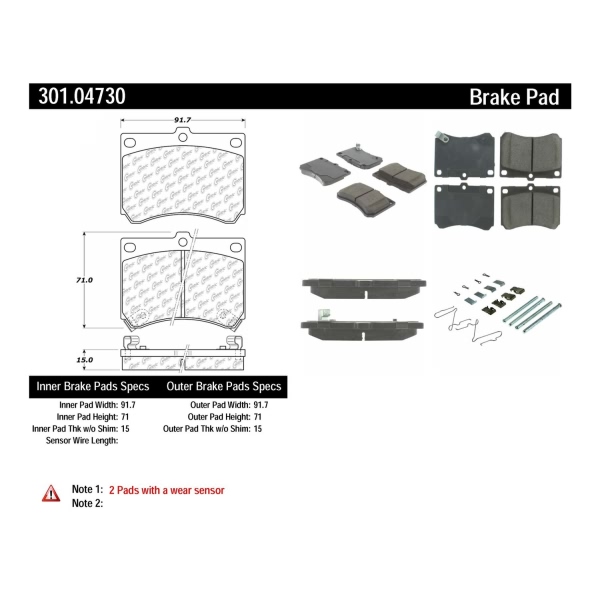 Centric Premium Ceramic Front Disc Brake Pads 301.04730