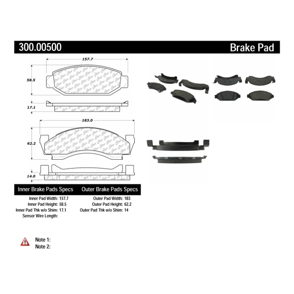 Centric Premium Semi-Metallic Front Disc Brake Pads 300.00500