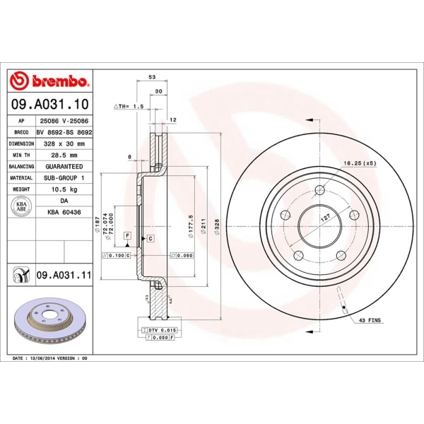 brembo UV Coated Series Front Brake Rotor 09.A031.11