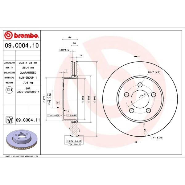 brembo UV Coated Series Front Brake Rotor 09.C004.11