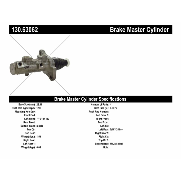 Centric Premium Brake Master Cylinder 130.63062