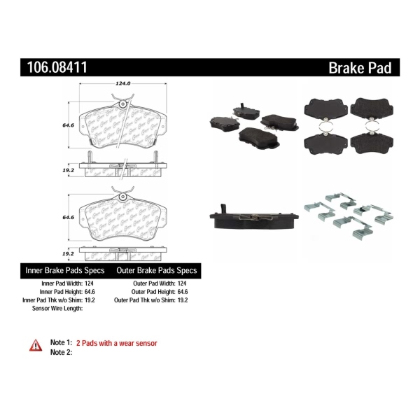 Centric Posi Quiet™ Extended Wear Semi-Metallic Front Disc Brake Pads 106.08411