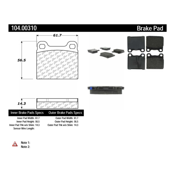 Centric Posi Quiet™ Semi-Metallic Front Disc Brake Pads 104.00310