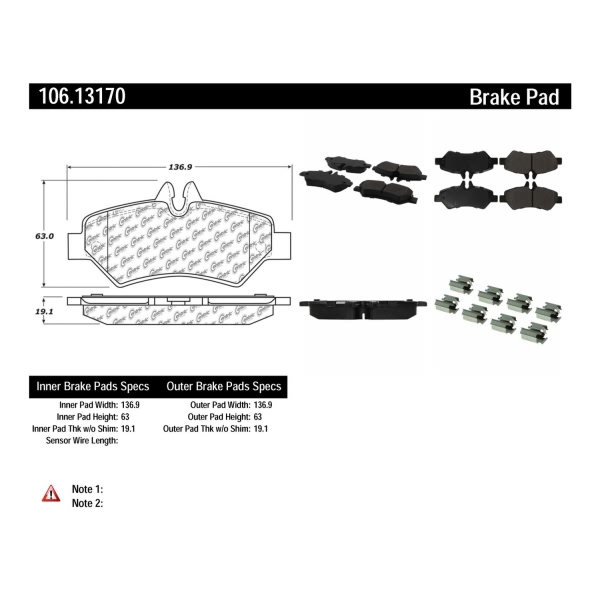 Centric Posi Quiet™ Extended Wear Semi-Metallic Rear Disc Brake Pads 106.13170