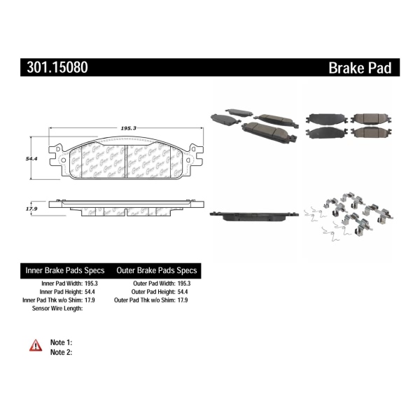 Centric Premium Ceramic Front Disc Brake Pads 301.15080