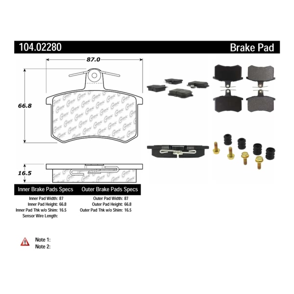 Centric Posi Quiet™ Semi-Metallic Rear Disc Brake Pads 104.02280