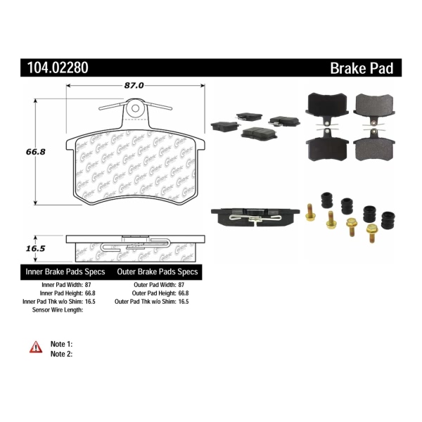 Centric Posi Quiet™ Semi-Metallic Rear Disc Brake Pads 104.02280
