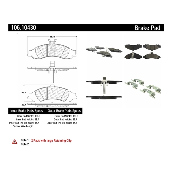 Centric Posi Quiet™ Extended Wear Semi-Metallic Front Disc Brake Pads 106.10430