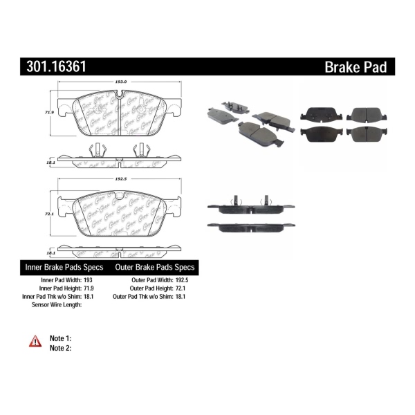 Centric Premium Ceramic Front Disc Brake Pads 301.16361