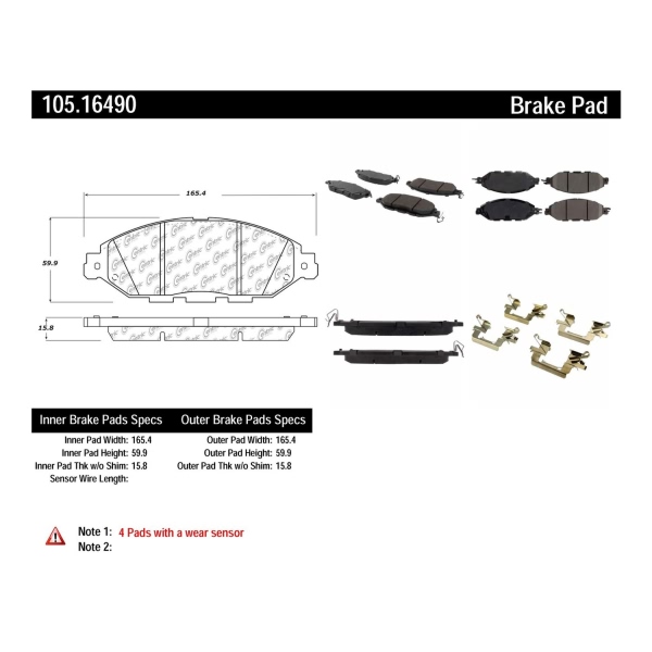 Centric Posi Quiet™ Ceramic Front Disc Brake Pads 105.16490
