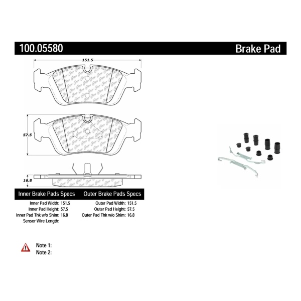 Centric Original Equipment Formula Brake Pads With Hardware 100.05580