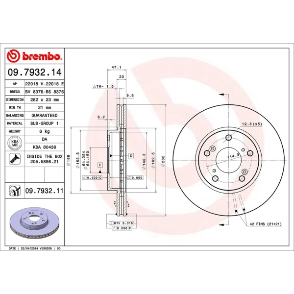 brembo UV Coated Series Vented Front Brake Rotor 09.7932.11