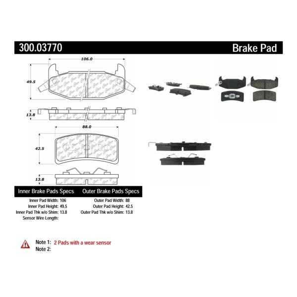 Centric Premium Semi-Metallic Rear Disc Brake Pads 300.03770