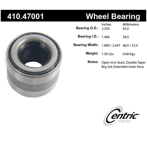 Centric Premium™ Rear Passenger Side Wheel Bearing and Race Set 410.47001