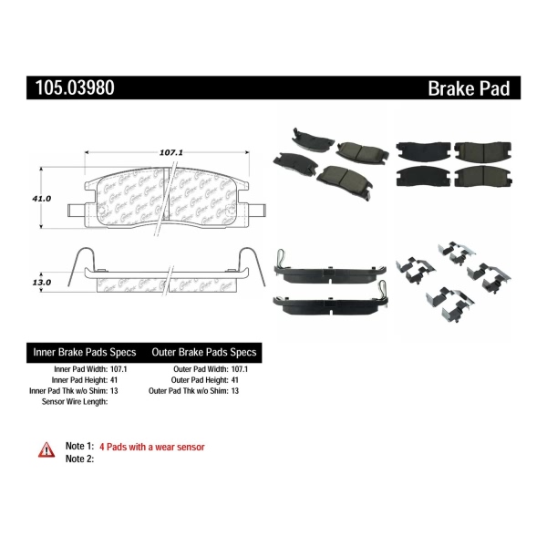 Centric Posi Quiet™ Ceramic Rear Disc Brake Pads 105.03980