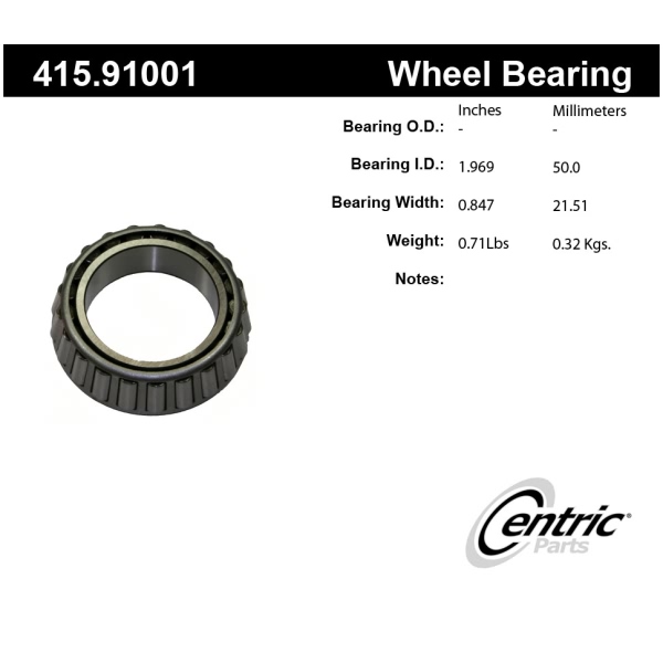 Centric Premium™ Rear Driver Side Inner Wheel Bearing 415.91001