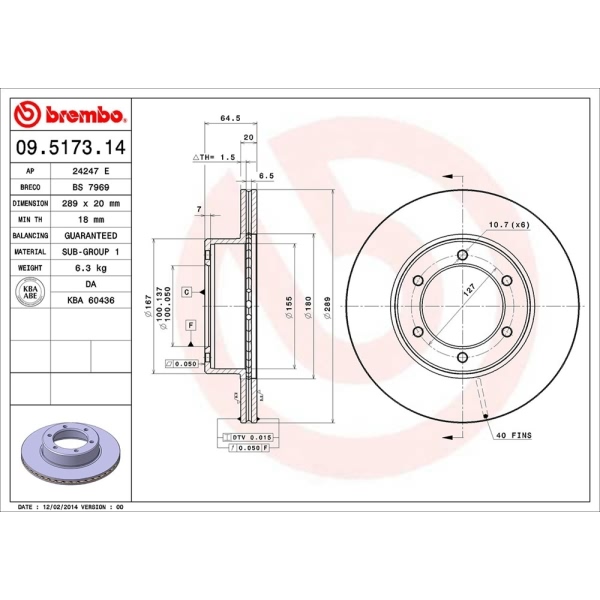 brembo OE Replacement Vented Front Brake Rotor 09.5173.14