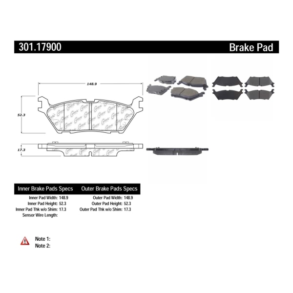 Centric Premium Ceramic Rear Disc Brake Pads 301.17900