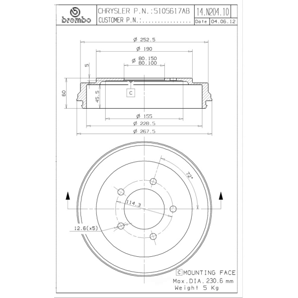 brembo Premium OE Equivalent Rear Brake Drum 14.N204.10