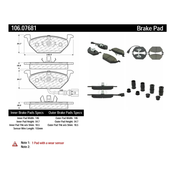 Centric Posi Quiet™ Extended Wear Brake Pads With Shims And Hardware 106.07681