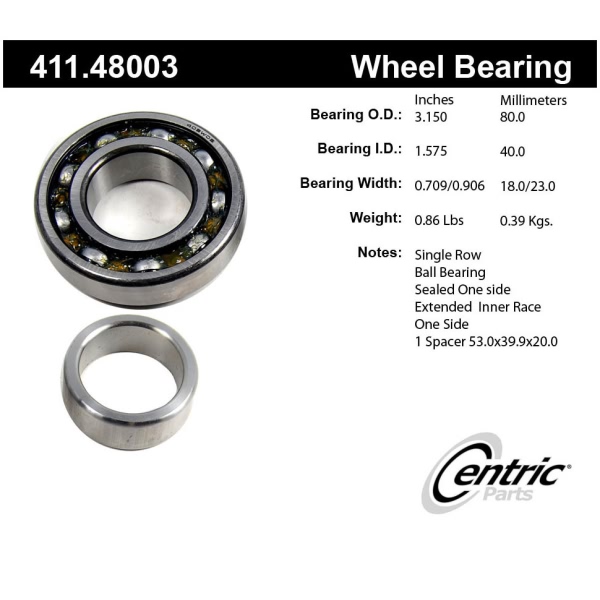 Centric Premium™ Rear Driver Side Single Row Wheel Bearing 411.48003
