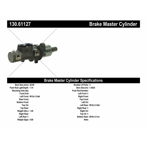 Centric Premium Brake Master Cylinder 130.61127