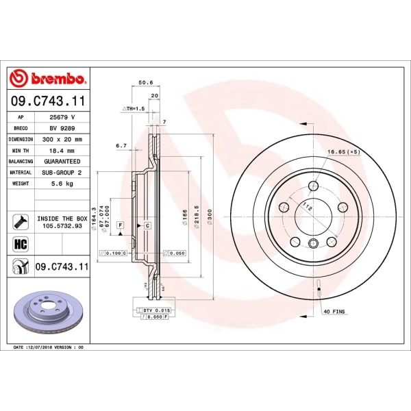 brembo UV Coated Series Vented Rear Brake Rotor 09.C743.11