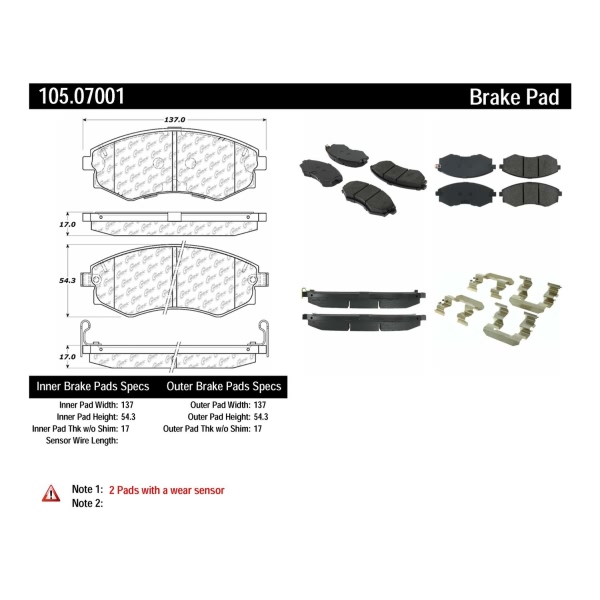 Centric Posi-Quiet Ceramic Brake Pads With Shims And Hardware 105.07001