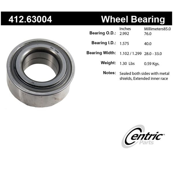 Centric Premium™ Front Passenger Side Double Row Wheel Bearing 412.63004