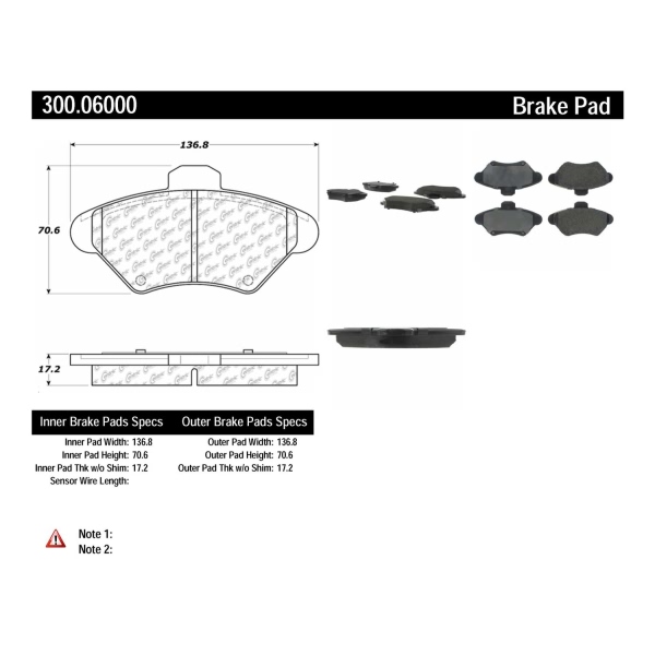 Centric Premium Semi-Metallic Front Disc Brake Pads 300.06000