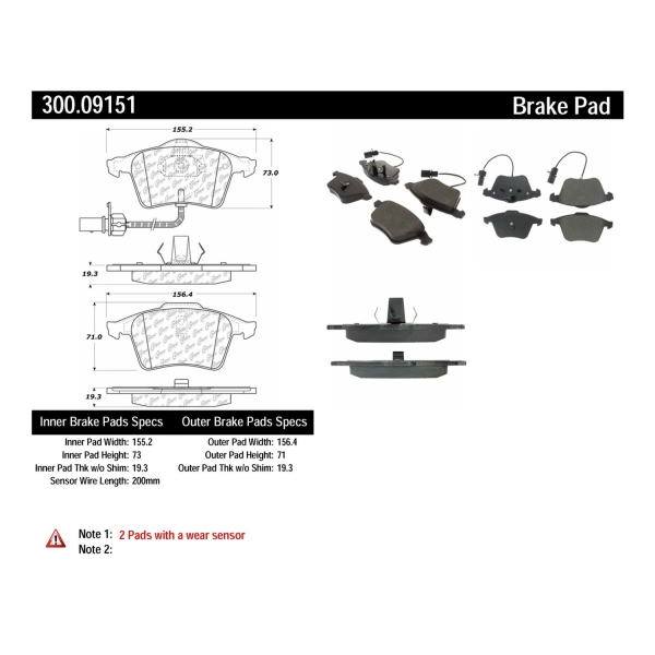 Centric Premium Semi-Metallic Front Disc Brake Pads 300.09151