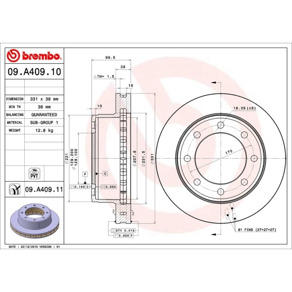 brembo UV Coated Series Front Brake Rotor 09.A409.11