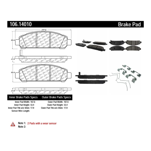 Centric Posi Quiet™ Extended Wear Semi-Metallic Front Disc Brake Pads 106.14010