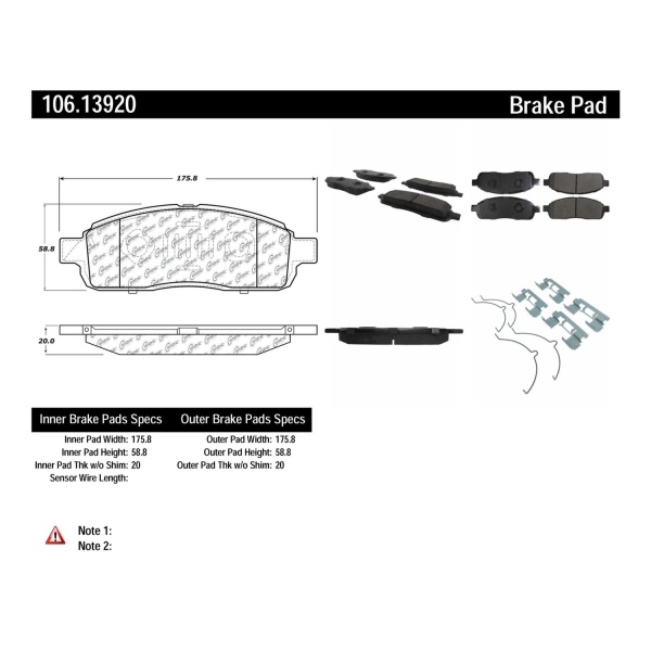 Centric Posi Quiet™ Extended Wear Semi-Metallic Front Disc Brake Pads 106.13920