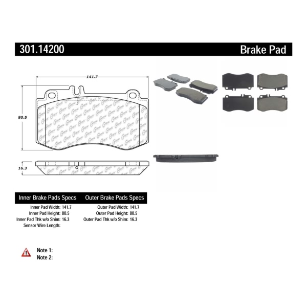 Centric Premium Ceramic Front Disc Brake Pads 301.14200