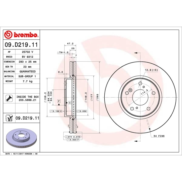 brembo UV Coated Series Front Brake Rotor 09.D219.11