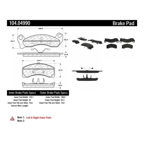 Centric Posi Quiet™ Semi-Metallic Front Disc Brake Pads 104.04990