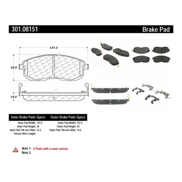 Centric Premium Ceramic Front Disc Brake Pads 301.08151